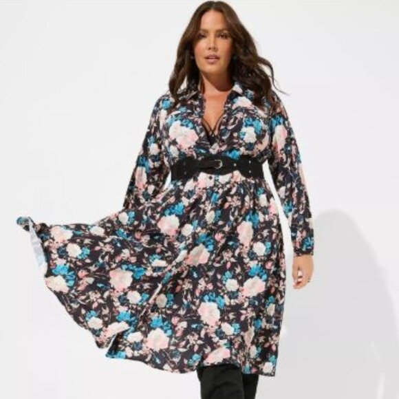 Torrid Midi Floral Button Front Shirtdress 2X/18-20 - Picture 1 of 12